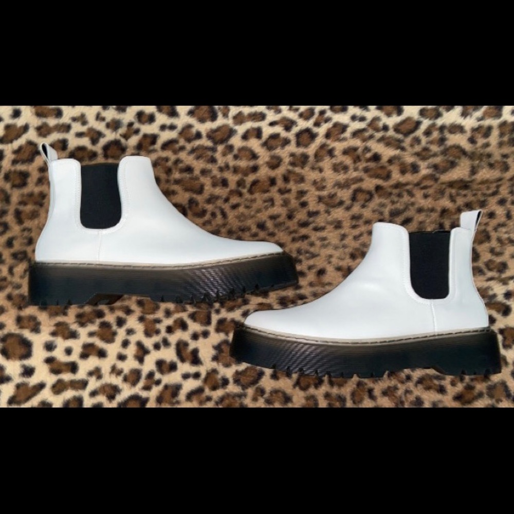 White Platform Chelsea Ankle Boots